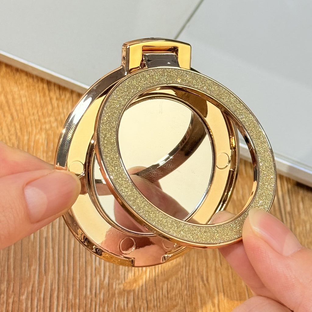Glitter Mobilholder med Ringgrep og Speil – Universell Støtte for iPhone, Samsung, Xiaomi og Flere