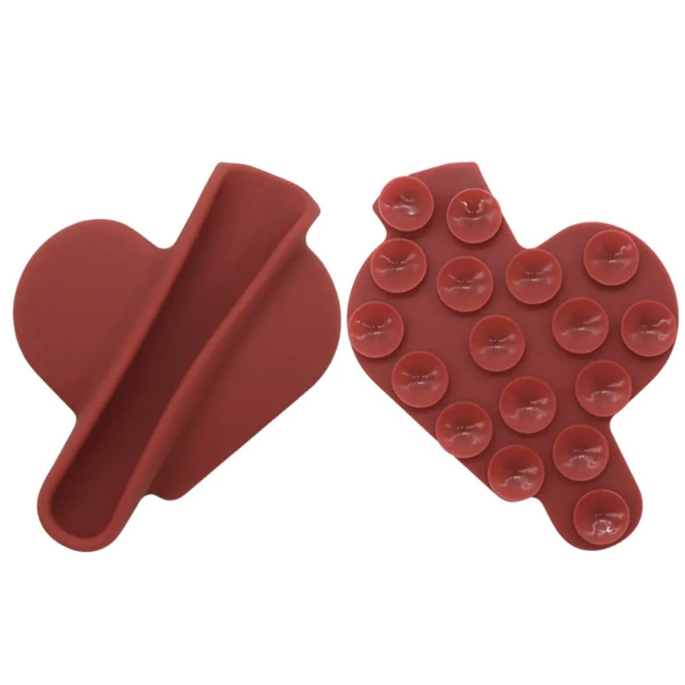 Hjerteformet Dobbeltsidig Sugekopp Lipstick/Leppestift Holder – Håndfri Telefonfeste