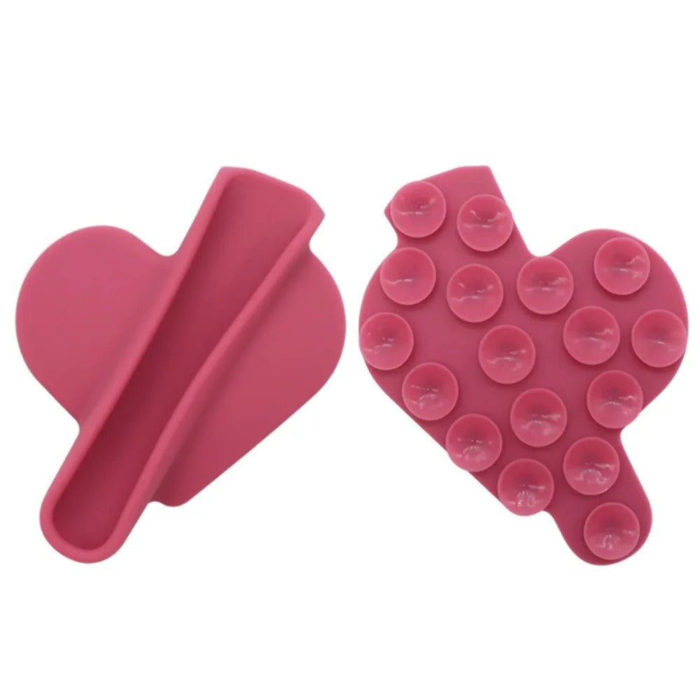 Hjerteformet Dobbeltsidig Sugekopp Lipstick/Leppestift Holder – Håndfri Telefonfeste